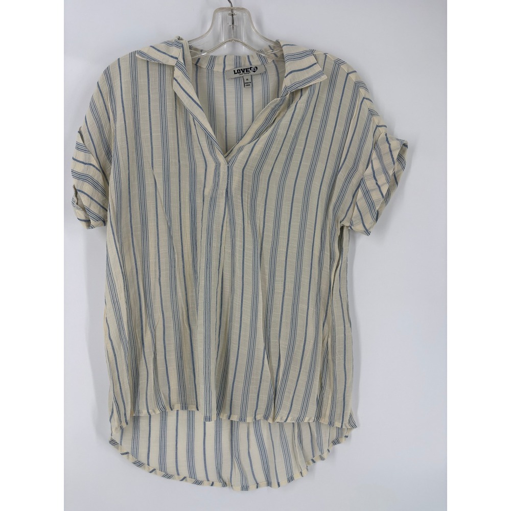 Love 83 Striped V Neck Short Sleeve Tunic‎ Top Women's Size Medium